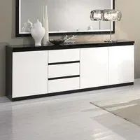 Regal High Gloss Sideboard with 3 Doors 3 Drawers - Black, White