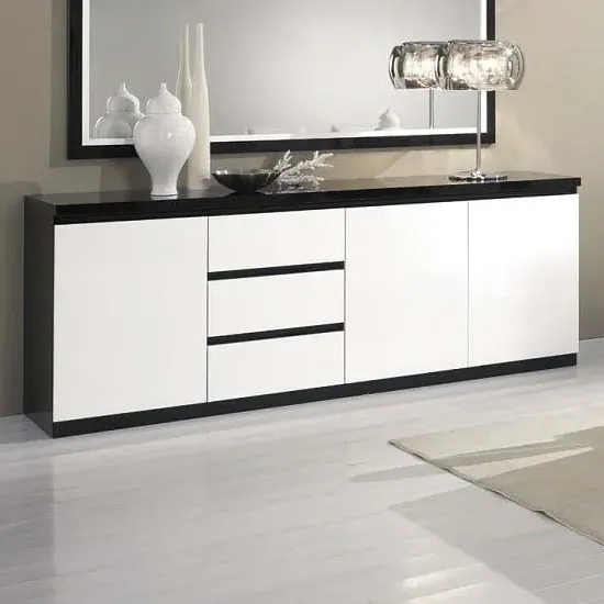 Regal High Gloss Sideboard with 3 Doors 3 Drawers - Black, White