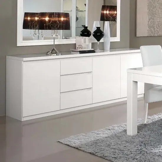 Regal High Gloss Sideboard with 3 Doors 3 Drawers - White