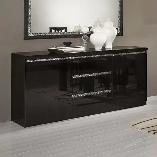 Regal High Gloss Sideboard with Chrome Decor - Black