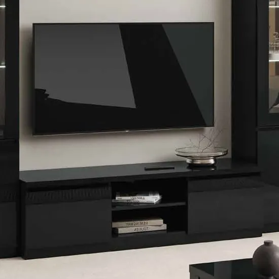Regal High Gloss TV Stand with 2 Doors - Black, MDF image