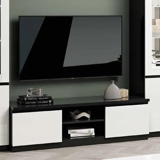 Regal High Gloss TV Stand with 2 Doors - White, MDF