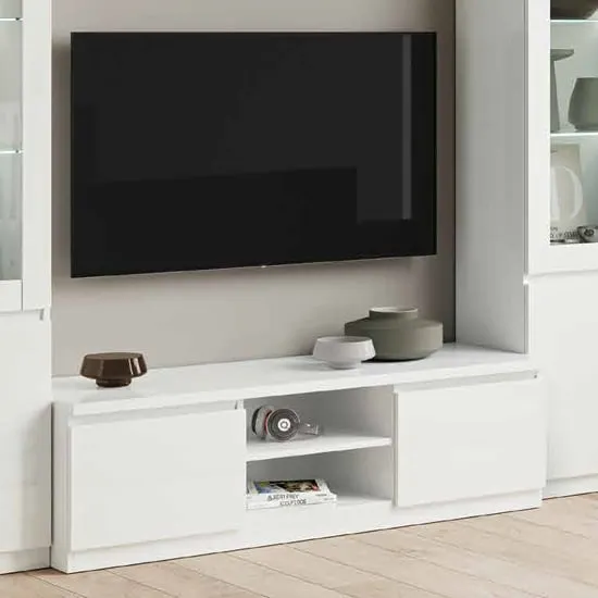 Regal High Gloss TV Stand with 2 Doors - White, MDF