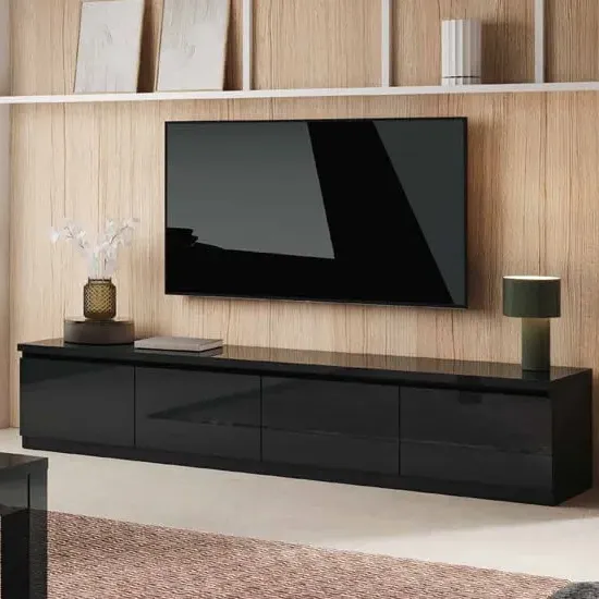 Regal High Gloss TV Stand with 4 Doors - Black, MDF