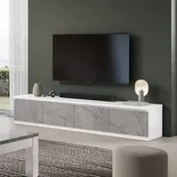 Regal High Gloss TV Stand with 4 Doors - Marble Effect, MDF