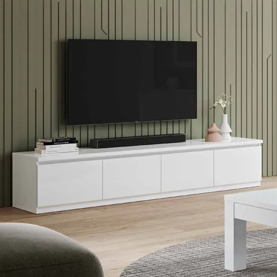 Regal High Gloss TV Stand with 4 Doors - White, MDF