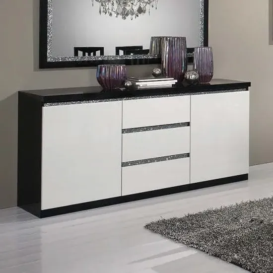 Regal Sideboard with Storage - Black White, Gloss Lacquer