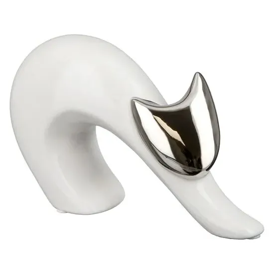 Regina Ceramics Cat Mona Sculpture - White, Silver image