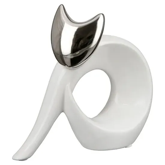 Regina Ceramics Cat Svenja Sculpture - White, Silver