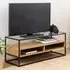 Regina Glass Top TV Stand with Oak Shelves - Black, Oak