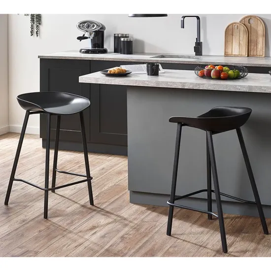 Reims Bar Stool with Metal Legs, Set of 2 - Black, Plastic product