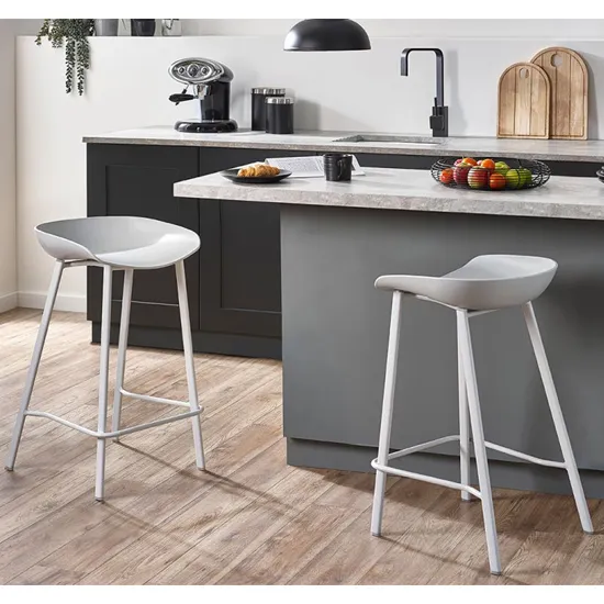 Reims Bar Stool with Metal Legs, Set of 2 - Grey, Plastic product