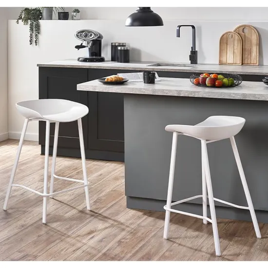 Reims Bar Stool with Metal Legs, Set of 2 - White, Plastic product