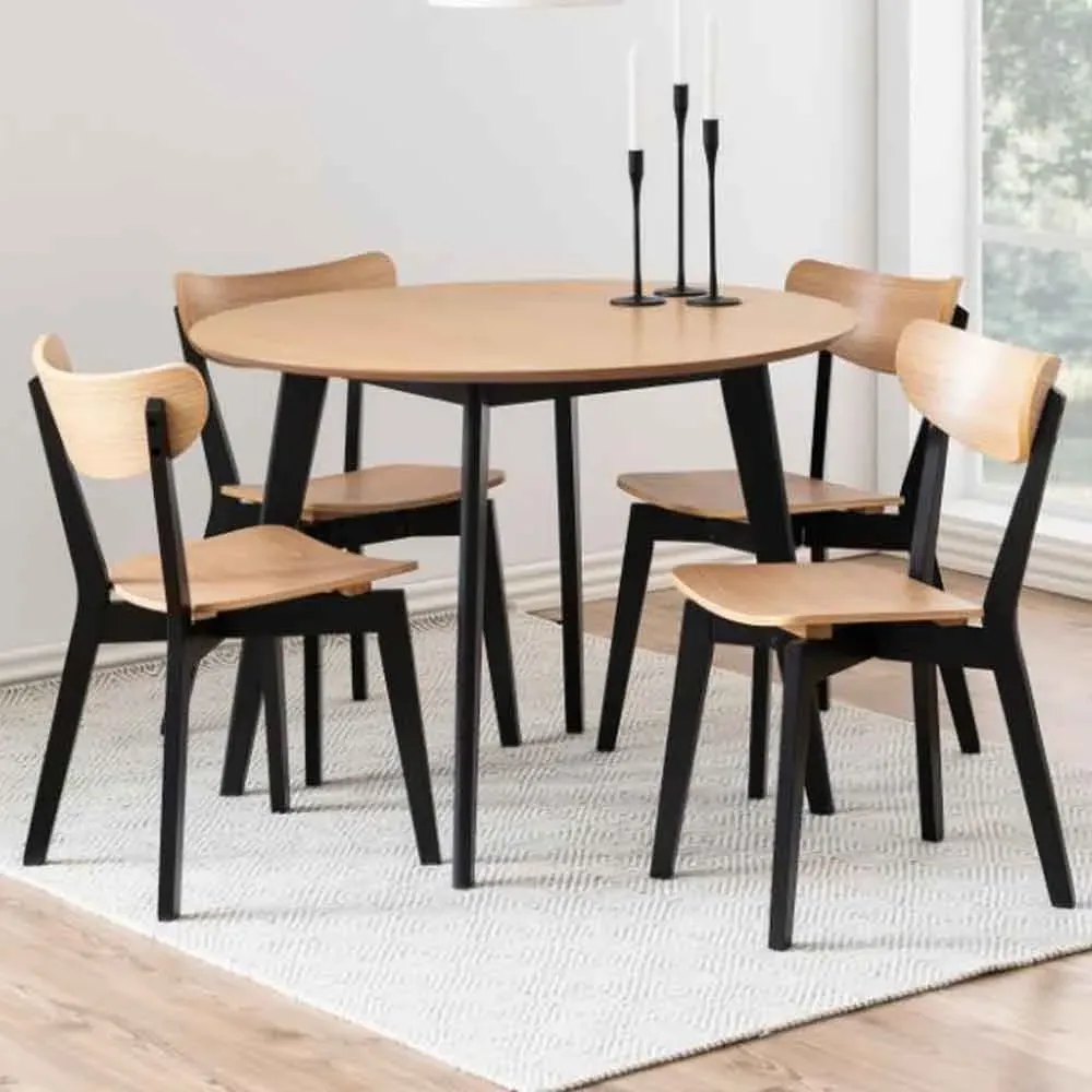 Reims Round Dining Table with 4 Chairs - Oak, Rubberwood product