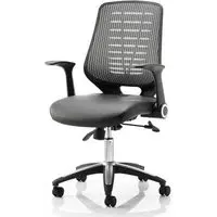 Relay Task Office Chair with Folding Arms - Black, Leather
