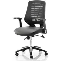 Relay Task Office Chair with Folding Arms - Black, Leather