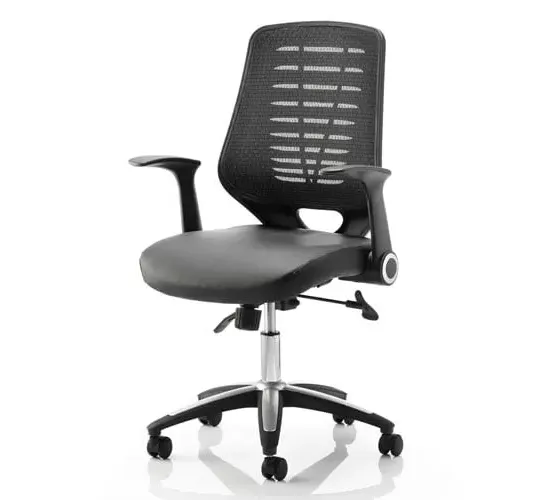 Relay Task Office Chair with Folding Arms - Black, Leather