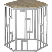 Relics Hexagonal Side Table - Silver, Onyx Stone