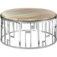 Relics Round Coffee Table - Silver, Onyx Stone