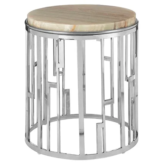 Relics Round Side Table - Silver, Onyx Stone