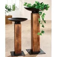 Renee Set of 2 Bowl Stands - Anthracite, Mango Wood