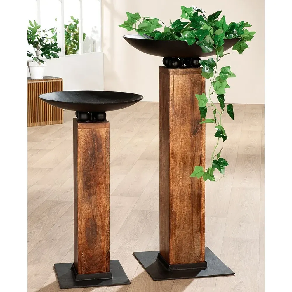 Renee Set of 2 Bowl Stands - Anthracite, Mango Wood