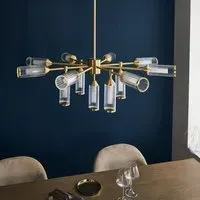 Reno 13 Light Ribbed Glass Pendant Ceiling Light - Satin Brass