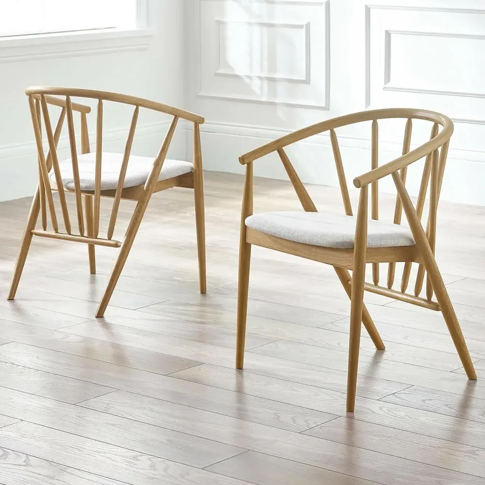 Reno Dining Chairs with Cushion - Oak, Linen