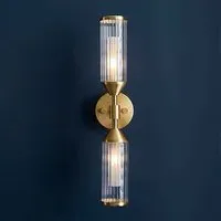Reno Double Ribbed Glass Wall Light - Satin Brass