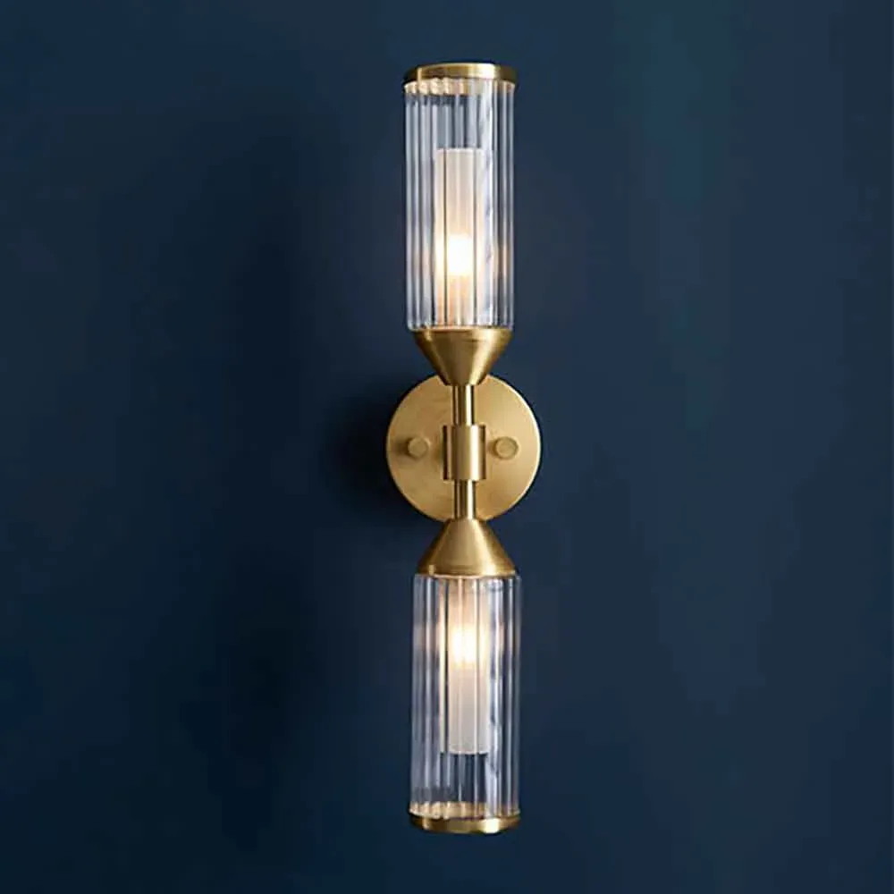 Reno Double Ribbed Glass Wall Light - Satin Brass