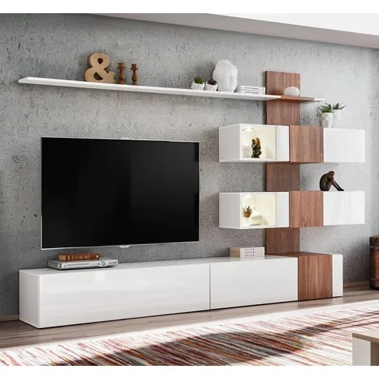 Reno Entertainment Unit with LED - White, Sterling Oak