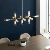 Reno Linear Ribbed Glass Pendant Ceiling Light - Satin Brass