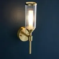 Reno Ribbed Glass Wall Light - Satin Brass, Metal alternate view