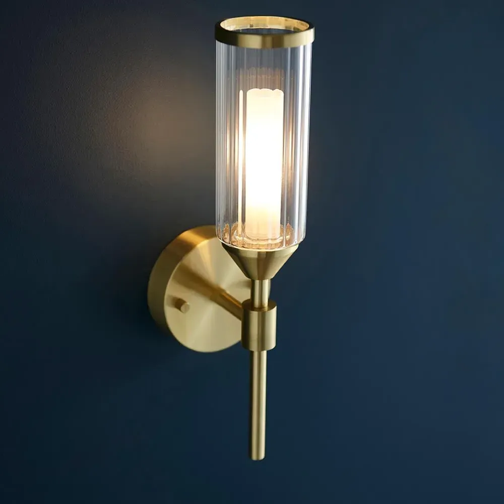Reno Ribbed Glass Wall Light - Satin Brass, Metal product