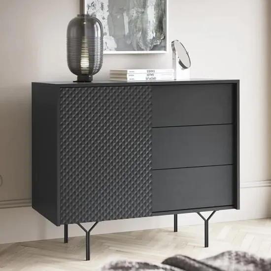 Reno Small Sideboard with 1 Door 3 Drawers - Graphite image
