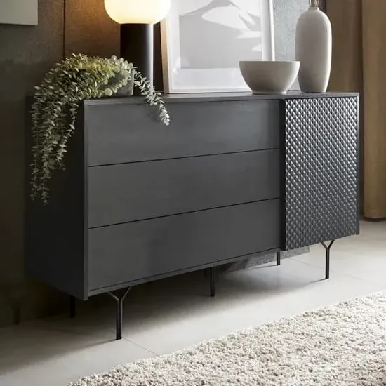 Reno Wide Sideboard with 1 Door 3 Drawers - Graphite