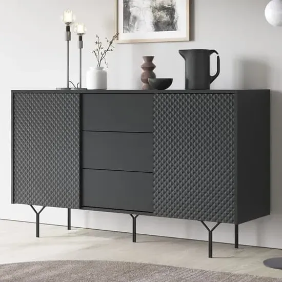 Reno Wide Sideboard with 2 Doors 3 Drawers - Graphite
