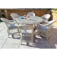 Renton Glass Top Garden Dining Set with 6 Chairs - White