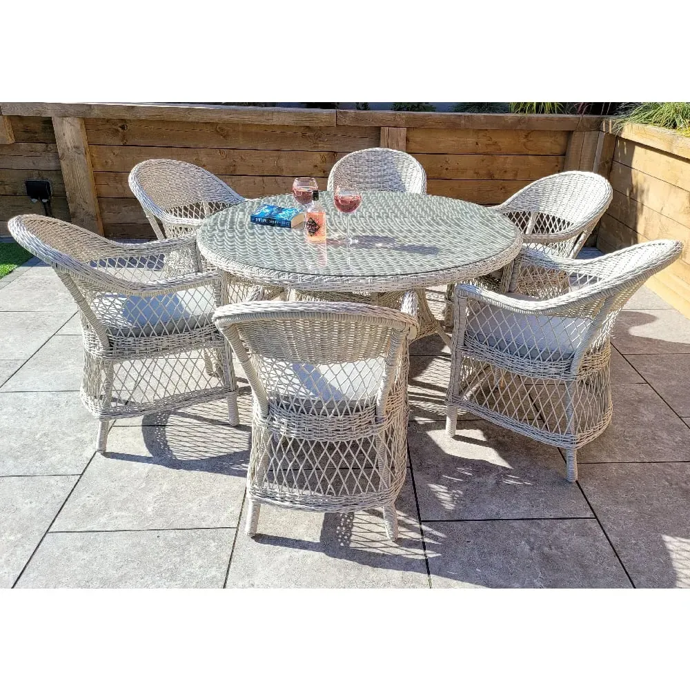 Renton Glass Top Garden Dining Set with 6 Chairs - White