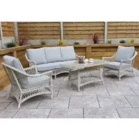 Renton Rattan Garden Sofa Set with Coffee Table - White