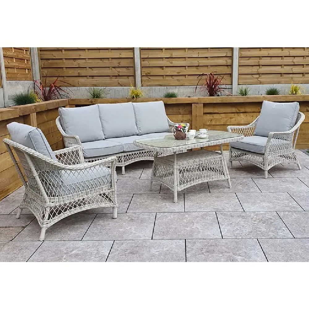 Renton Rattan Garden Sofa Set with Coffee Table - White image