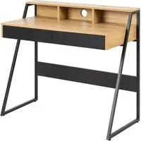 Renton Wooden Laptop Desk with Drawers - Oak, Black