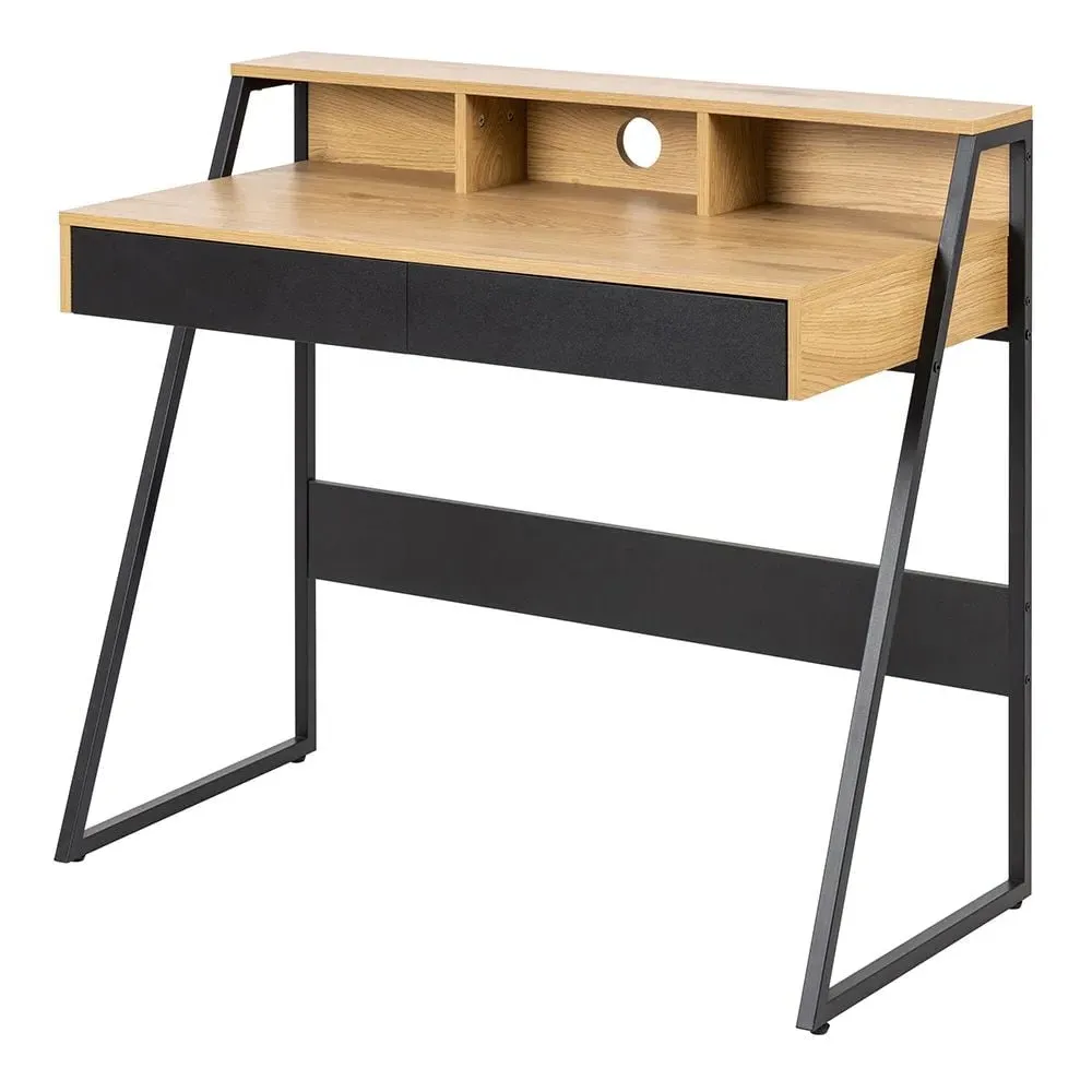 Renton Wooden Laptop Desk with Drawers - Oak, Black