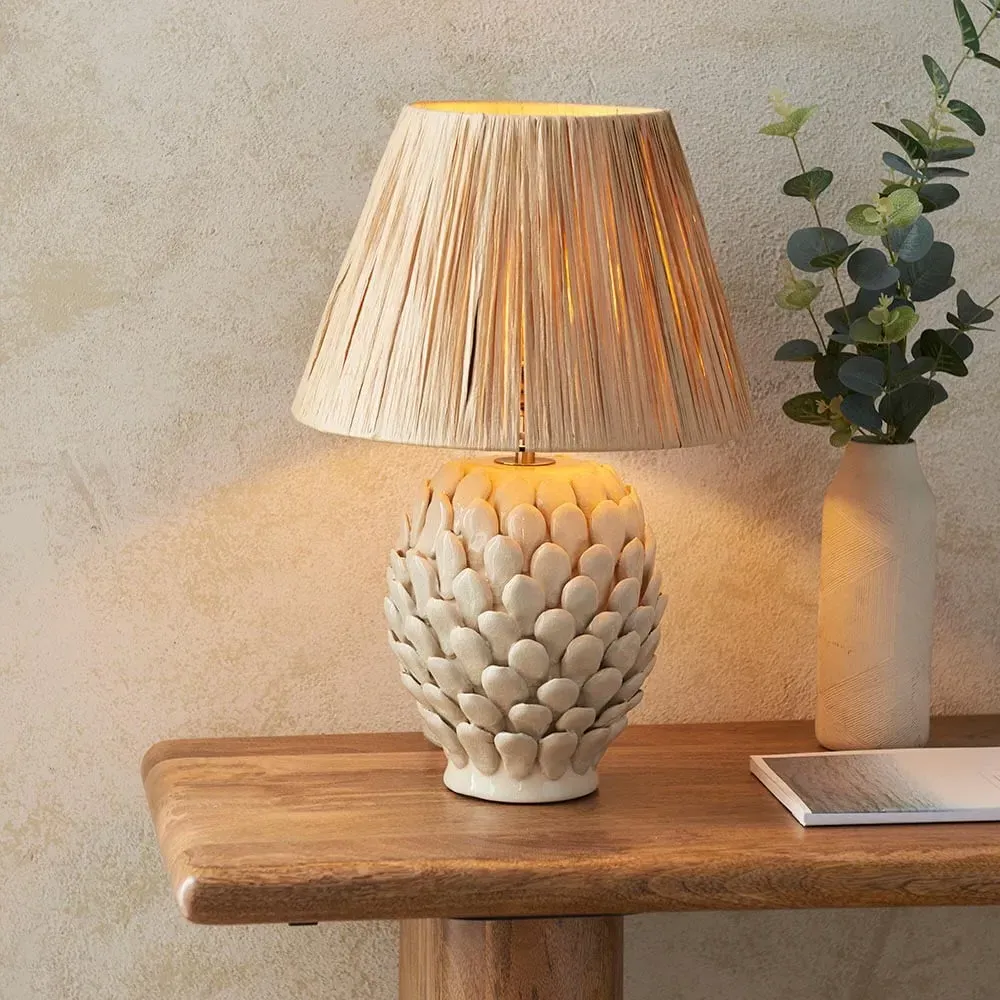 Reston 30cm Shade Ceramic Table Lamp - Ivory, Natural Fabric