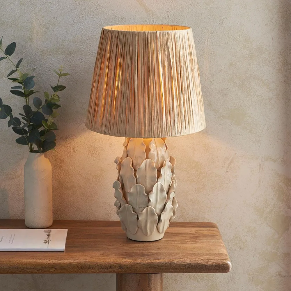 Reston 32cm Shade Ceramic Table Lamp - Ivory, Natural Fabric image