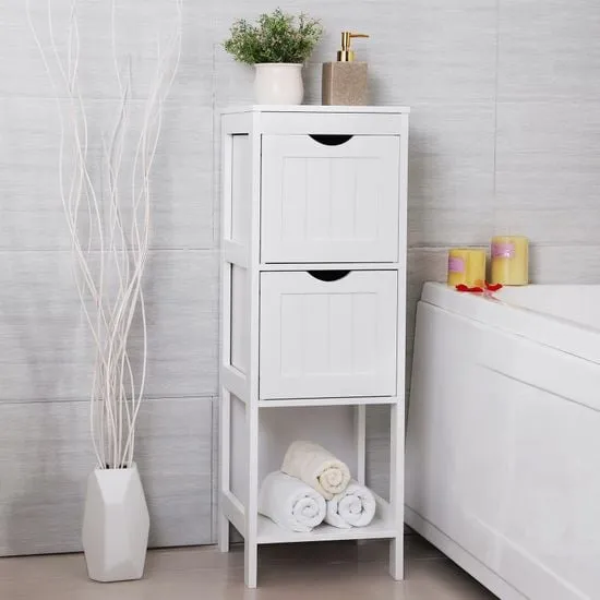 Revere Corner Bathroom Storage Cabinet with 2 Drawers - White