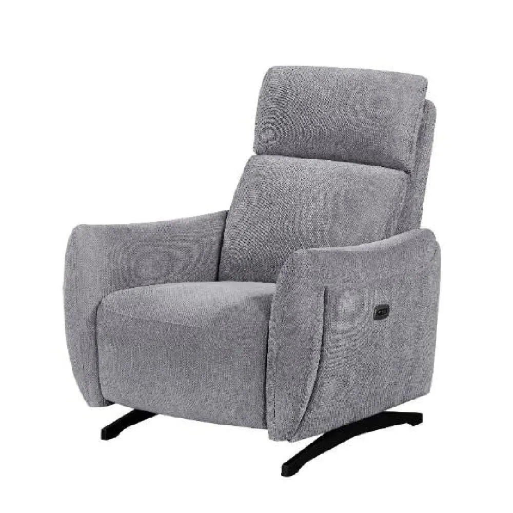Revere Single Electric Recliner Chair - Pewter, Fabric