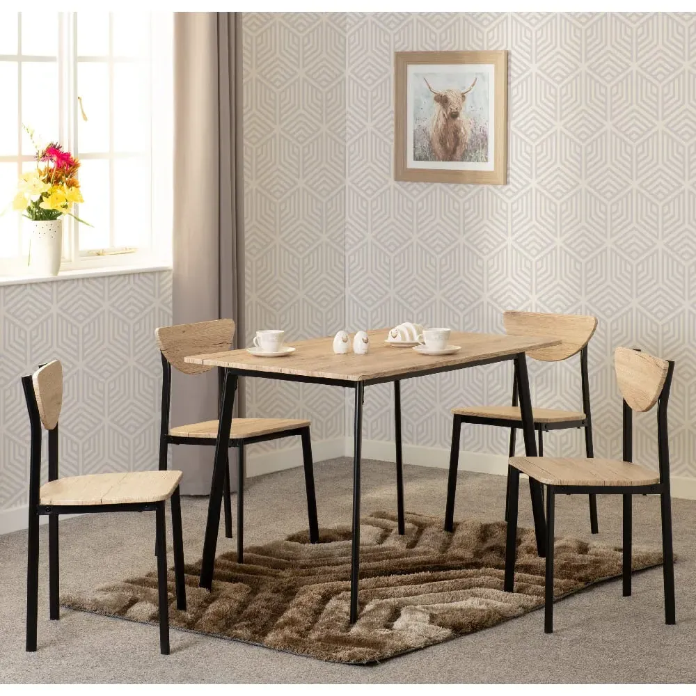 Rexford Dining Table with 4 Chairs - Light Oak, Black