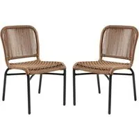 Rialto Bar Chairs with Black Metal Frame - Natural, Rattan