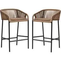 Rialto Bar Stools with Black Metal Frame - Natural, Rattan